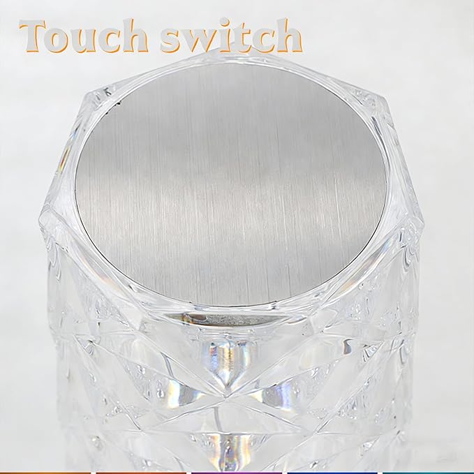 Can Switch 16 Colors Artificial Crystal Table Lamp, RGB Ambient Color-Changing Diamond Rose Design with Remote Control, USB Charging, Touch Sensor for Bedroom Decor, Desk Lighting (S/3.1*.31 * 6.7in)