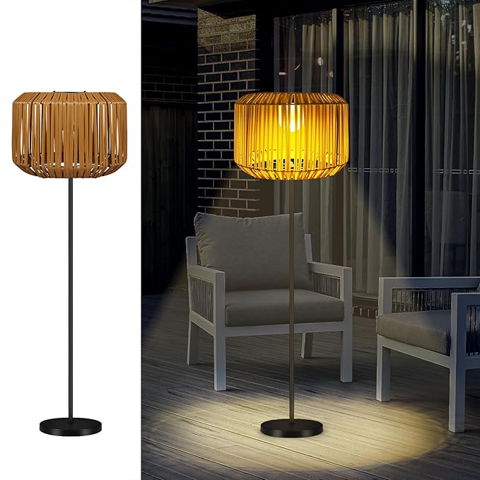 shumi Outdoor Solar Floor Lamp, Bamboo Cordless Floor Lamp, Solar Floor Lamp Outdoor Waterproof for Patio and Porch, Decors for Yard Balcony and Gazebo