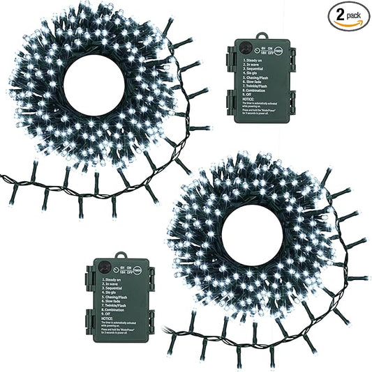 Battery Cluster String Lights 2 Pack Total 20Ft 400 LED String Lights with Timer 8 Modes Firecracker Christmas Lights Outdoor Waterproof for Tree Home Decor (Cool White)