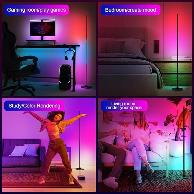 LED Floor Lamp, Corner Lamp Compatible with Alexa, Smart Modern Floor Lamp with Music Sync 16 Million Colors & 68+ Scene RGBICW Floor Lamp for Bedroom Living Room and Gaming Rooms