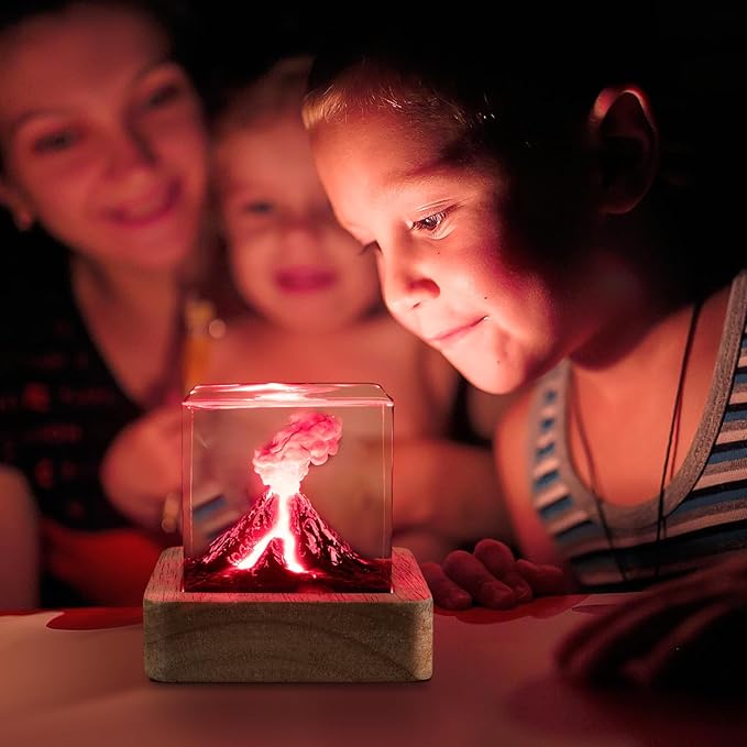 Volcano Night Lights Lava Lamp Volcano Eruption Ornament 3D Mini Lava Lamp Epoxy Resin Night Light Decorate A Room Decoration Creative Gifts for Kids Men and Women (Volcano)