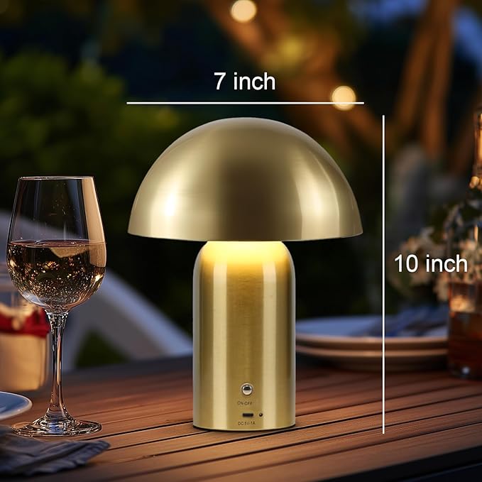 Gold Cordless Table Lamp, LED Rechargeable Battery Operated Desk Lamp, 3-Way Dimming Touch Lamps for Living Room, Small Bedside Nightstand Light for Bedroom