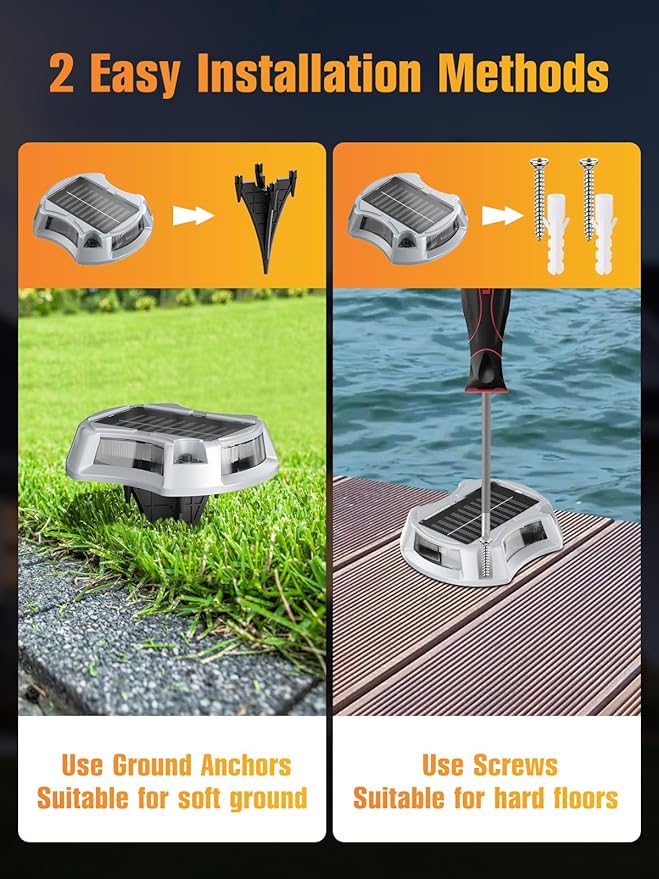 Solar Driveway Lights Solar Dock Lights 9 Colors in 12 Pack, Waterproof IP68, Outdoor, for Driveway Markers, Marine Dock, Pathway, Sidewalk, Warning Step