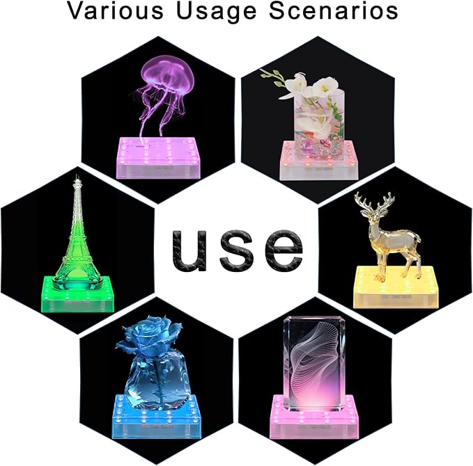 LARDUX Square LED Light Base with Remote -5 Inch Multicolor Display Pedestal Light Base for Effiel Tower Vase Crystal Glass Art LED Pedestal Base - Charging USB or Battery Powered