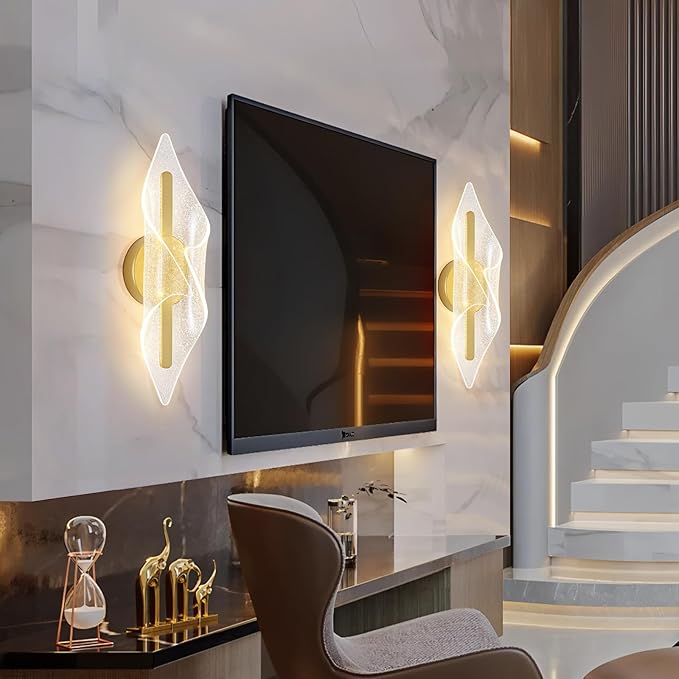 Gold Wall Lights 22.4In Indoor Wall Sconce with Remote Control LED Dimmable Wall Lights for Living Room Hallway Bathroom Bedroom Stairs