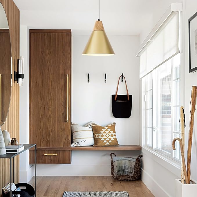 Farmhouse Pendant Light 2 Packs,9.4inches- Gold Pendant Lighting, Industrial Pendant Light, Kitchen Pendant Lights for Office, Bedroom, Living Room, Kitchen Island