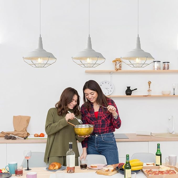 Farmhouse Pendant Light 10.5inches, 3 Packs - White Industrial Pendant Light, Pendant Lights Kitchen Island, Kitchen Pendant Lights for Bedroom, Office, Library, Dining Room