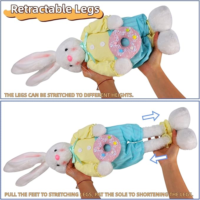Glintoper 2 Pack Easter Decorations Standing Bunny with Stretchable Legs, 21" to 26" White Rabbits Couple Figurine, Party Favor Photo Props Gifts for Office Kitchen Farmhouse Front Door Spring Home