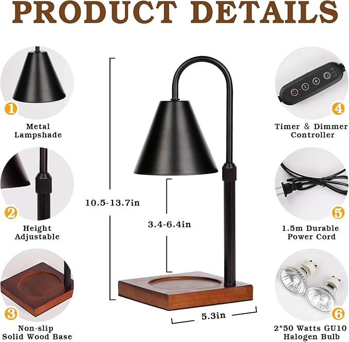 Modern Candle Warmer Lamp 2 Pack, Dimmable Candle Lamp Warmer with Timer, Birthday Gifts for Women Who Have Everything,Gifts for Mom,Height Adjustable Candle Lamp, Cozy Living Room Bedroom Decor