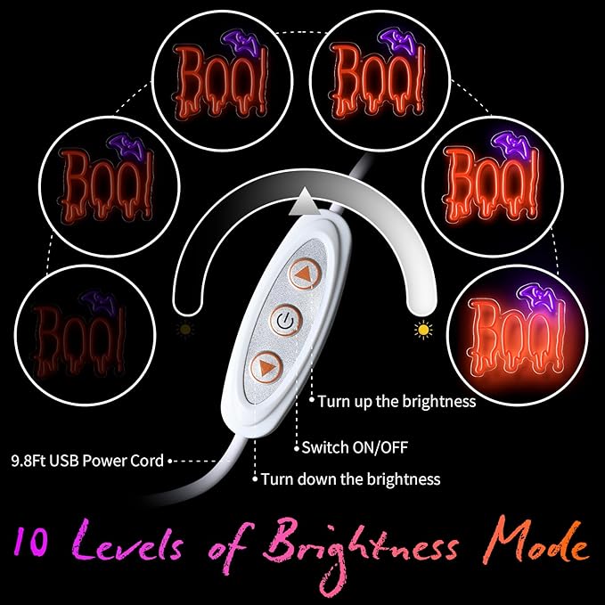 Halloween Neon Sign, Orange Purple BOO Bat Neon Light Up Sign for Halloween Party Decorations, Dimmable Neon Halloween Led Sign for Wall Decor, Spooky Boo Neon Sign for Trick or Treat Party Backdrop