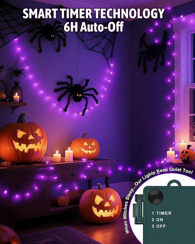 Halloween String Lights Battery Operated, Purple Fairy Lights with Timer Waterproof 9.8ft 30 LED Halloween Decorations for Outdoor Indoor Patio Party Garden Yard Decor 2 Packs
