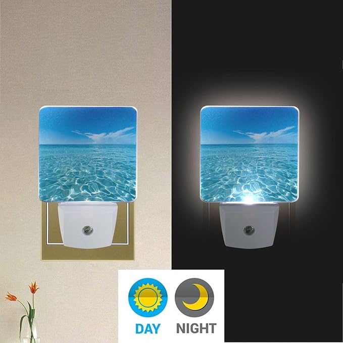 Blue Sky and Sea Night Light 2 Pack Dusk to Dawn Sensor Led Lamp for Women Men Night Lights Plug into Wall Decor for Bedroom Kitchen Bathroom Corridor, 0.5W