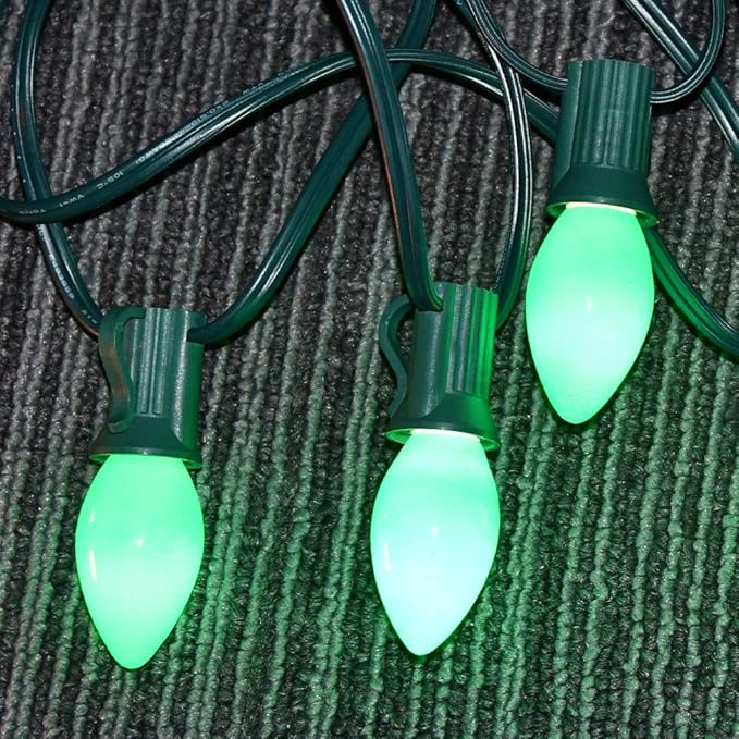 GOOTHY 25 Pack C7 Christmas Replacement Bulbs, C7 Green Ceramic Light Bulbs for St. Patrick's Day Decorations Christmas Outdoor Patio Indoor String Lights, C7/E12 Candelabra Base, 5 Watt -Green