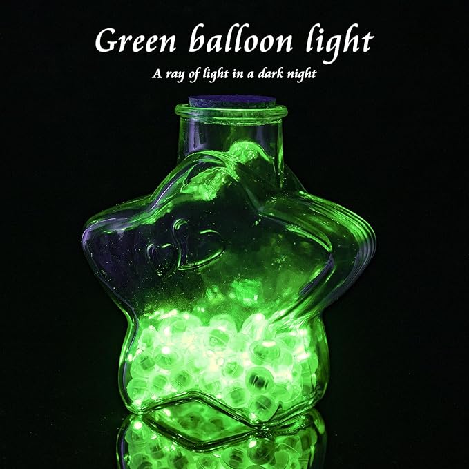 100pcs Balloon Lights Mini LED Lights Round Long Standby Time Multicolor Ball Lamps Paper Lantern Balloons Lamps for Birthday Party Christmas Halloween Decoration Green Waterproof Plastic