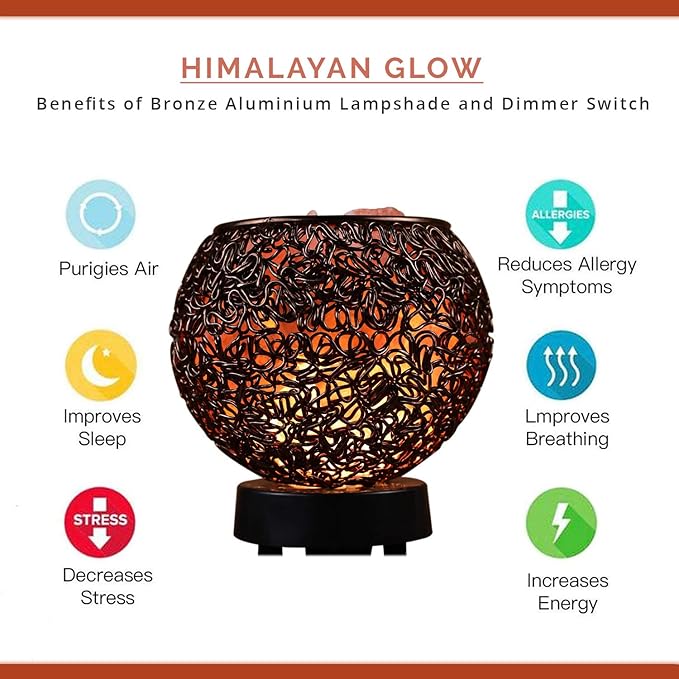 Plemo Natural Himalayan Salt Lamp with Genuine Wood Base in Classic Round Metal Basket with Dimmable Cord and Luxury Gift Box