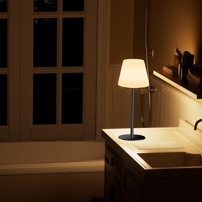 Outdoor Battery Operated Table Lamp Rechargeable Shower Lamp Waterproof Cordless Table Lamps RGB and 3000K Dimmable Table Lamps Portable Outdoor Lamps for Patio/Indoor/Bathroom.