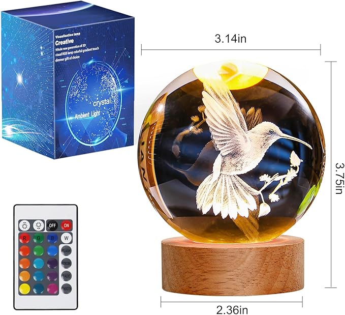 Bird Gifts for You, Large 3D Bird Lamp, Crystal Night Light 16 Color Changing with Remote Control for Bedroom Decor, BirdFigurines