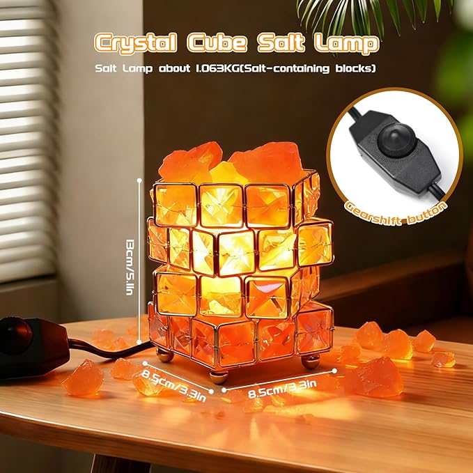Natural Himalayan Pink Salt Lamp, Dimmable Brightness (Single Lighting Mode), USB Powered, Crystal Salt Rock Lamp for Home Decor, Night Light for Bedroom/Office, ETL Certified Cord (Crystal Crown)