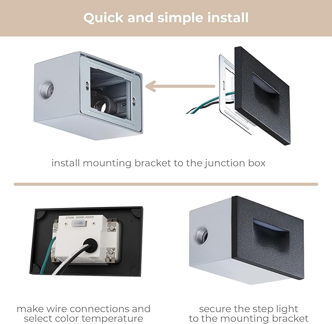 Builder Essentials Indoor or Outdoor 120V Input LED Step or Patio Deck Light Horizontal Orientation with 3-CCT 2700K-3000K-4000K Selectability in White