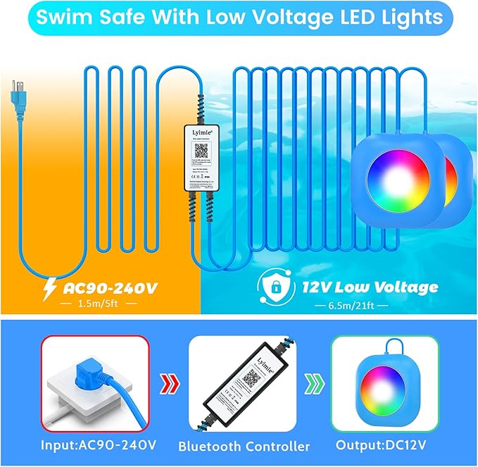LyLmLe LED Pool Lights for Aboveground Pool, 50W 2 in 1 Double Lights for Giant Pool, Magnetic Underwater Lighting with Timer, 2000lm Dimmable,2x25W IP68 Waterproof Underwater Light for IngroundPool