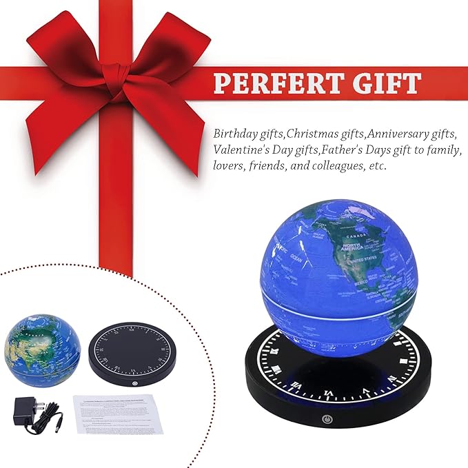 6" World Geographic Globes Floating Globe Lamp Anti Gravity 360 Rotating World Map with LED Light Magnetic Levitating Globe Home Office Desk Decor Creative Birthday Gifts