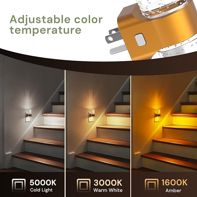 L LOHAS LED Night Lights Plug into Wall, 4 Pack Mini Dimmable Night Light with Dusk-to-Dawn, Soft White/Cool White/Amber 3 Light Color, 0-100LM Adjustable Brightness, Bubble Nightlight for Hallway