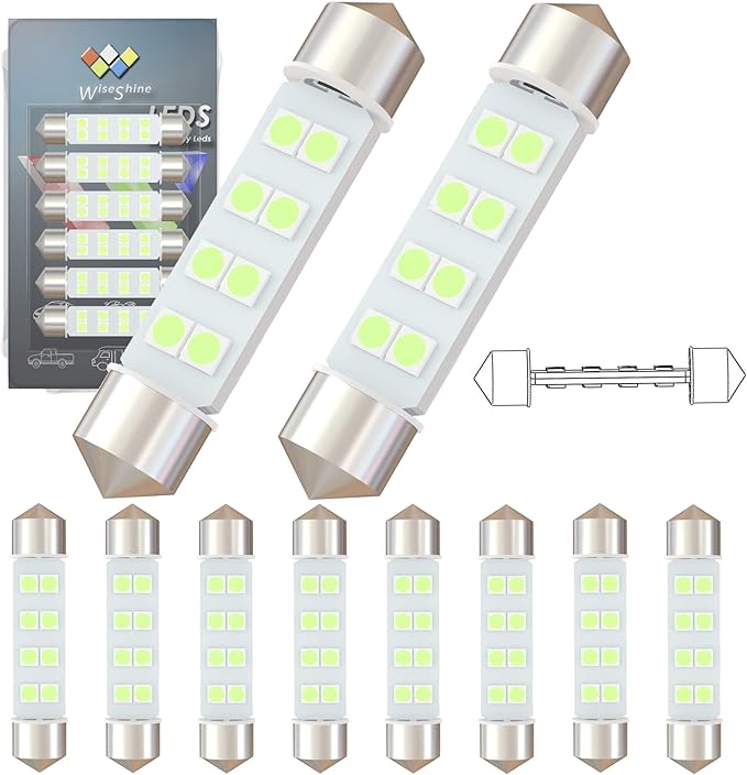 360 deg DC 24V 44mm Festoon 578 LED Bulb 569 6429 6413 LED 212-2 Car Bulb Ice Blue for Truck Boat Interior Dome Glove box Trunk Lights(Pack 10)