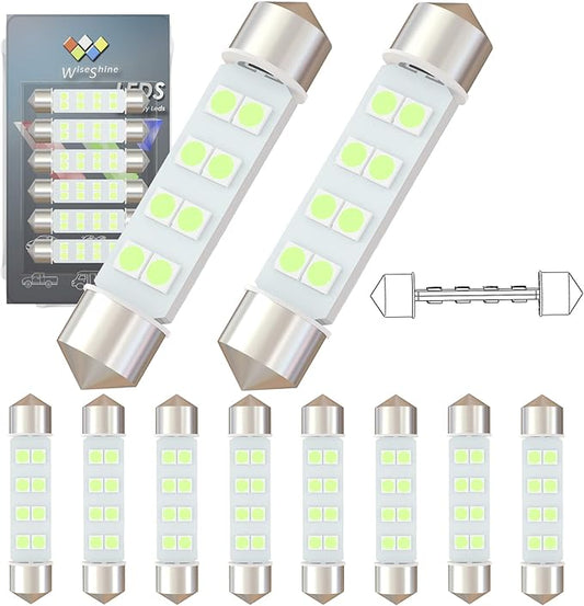360 deg DC 24V 44mm Festoon 578 LED Bulb 569 6429 6413 LED 212-2 Car Bulb Ice Blue for Truck Boat Interior Dome Glove box Trunk Lights(Pack 10)