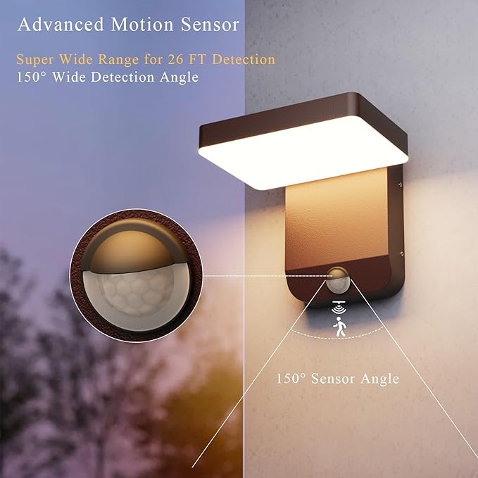 Motion Sensor Outdoor Light,Bronze LED 24W Exterior Motion Porch Light Modern Outdoor Wall Sconce IP65 Waterproof 3000K for House Garage