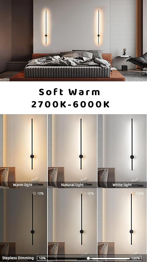 BLUEYE 39-Inch Battery Operated Wall Sconce Set of Two,Remote Control,3CCT,Aluminum,60W Equivalent Rechargeable Picture Light,Aesthetic Decor,For Living room,Hallway,Bedroom,Non-Hardwired/Power outage
