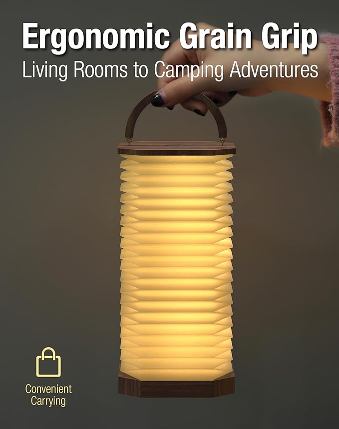 Bedside Table Lamp for Bedroom, Vertical Accordion Lamp with Handle, Warm Nightstand Light with Adjustable Height & Brightness, Study Reading Light for Living Room, College Dorm, Home, Office