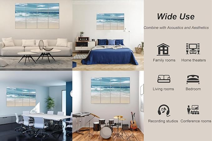 HONORIA 8 Pack Art Acoustic Panels 48X32Inches Sound Absorbing Panels,Self-adhesive Soundproof Wall Panels,Decorative Acoustical Wall Panels,Acoustic Treatment for Home Office&Recording Studio
