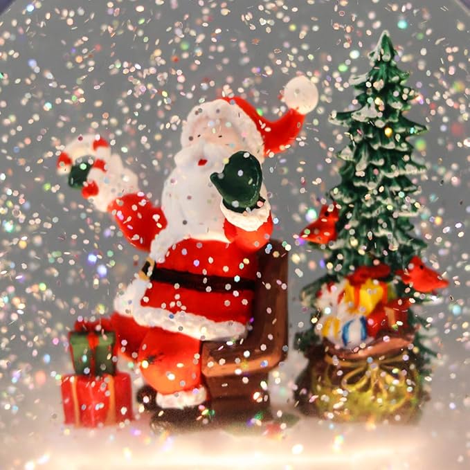 Eldnacele Musical Snow Globe House with Timer, Lighted USB/Battery Operated Swirling Singing Water Glittering Lantern, Christmas Snow Globes House Holiday Festival Decoration- Santa Claus
