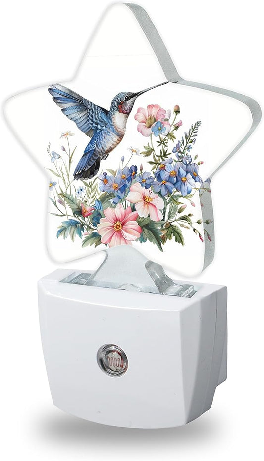 Night Lights Plug Into Wall Decorative,Hummingbird Nightlights for Kids Bedroom, Spring Flowers Energy Efficient Dusk-to-Dawn Sensor Sleep Friendly Lamp for Nursery Bathroom