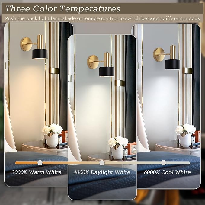 Battery Operated Wall Sconces Set of 2, Modern Wireless Black Wall Lights Fixtures,Cordless Wall lamp with Memory Function, with Remote Control Apply to Bedroom, Living Room, Corridor Stairs