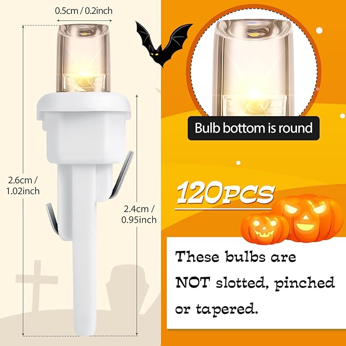 Honoson 120 Count 5 mm LED Halloween Replacement Bulbs Bulk Wide Angle Christmas Light Xmas Tree String Replacement Festival Light Decoration (White Base with Warm White Bulb)