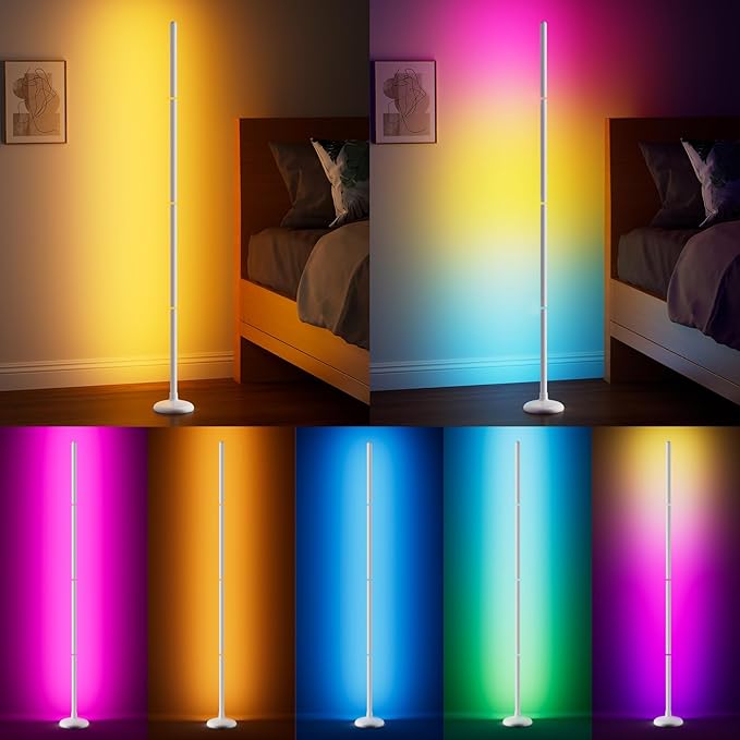 TJOY 2 Pack Smart Floor Lamps for Ambient Lighting, Crystal Joint Design, Modern LED Corner Light with Remote&APP Control, Music Sync, Color Changing Standing Lamp for Room(White,Plastic Material)