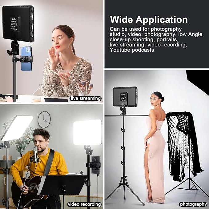 12" LED Video Light Kit,2-Pack Photography Lighting Kit,73" Height 2800-6500K Dimmable Studio Lights with Tripod Stand and Phone Holder, Streaming Lighting for Video Recording,Podcast,YouTube