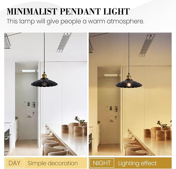 Plug in Hanging Light, Vintage Black 9.8 Inch Lampshade 14Ft Plug in Pendant Light for Dining Room and Living Room, Kitchen Island Retro On/Off Switch Hanging Lamp Fixtures 2Pack