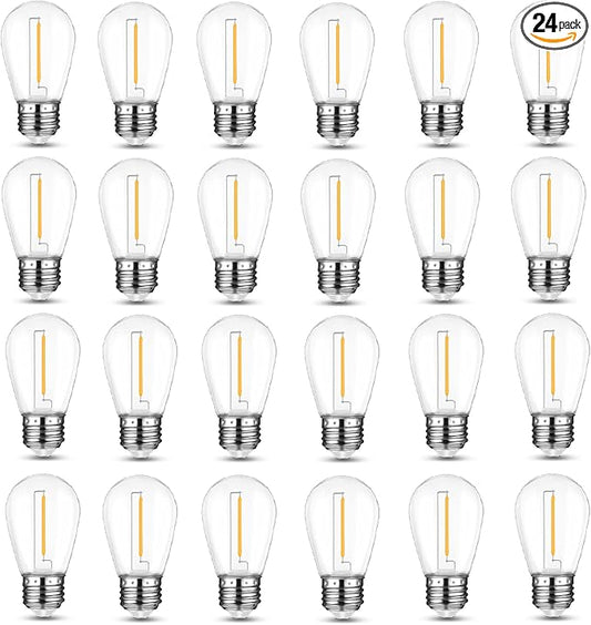 Mlambert 24 Pack LED String Light Bulbs,Shatterproof Outdoor String S14 Replacement Light Bulbs 2700K,Waterproof 1W Equal to 11W,Not Solar