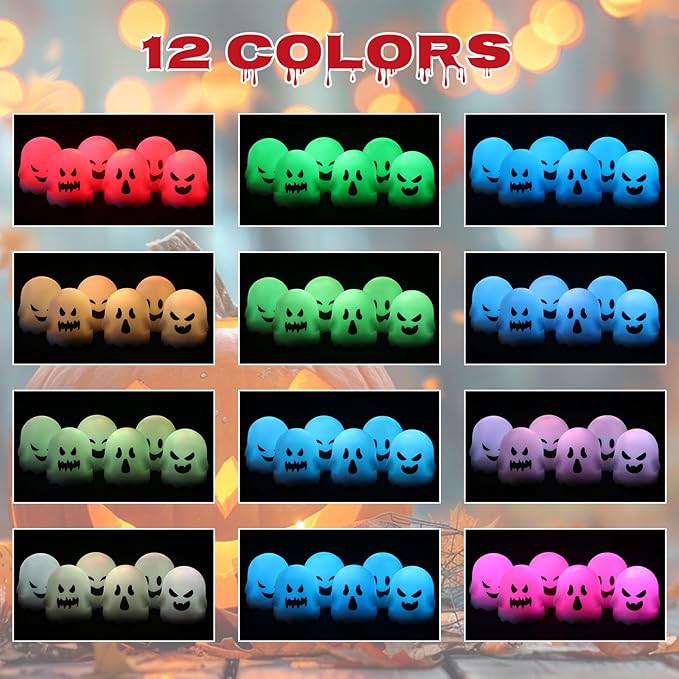 Wondise Halloween Flickering Flameless Candles with Remote and Timer, Color Changing Battery Operated Tea Lights Candles Spooky LED Candles for Halloween Home Horror Party Decoration(2 x 2.4 Inches)