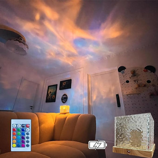 Ocean Wave Projector Light, 16 Colors Rechargeable Luminorthe Cube Lamp with Touch and Remote Control, Bringing Romance and Tranquility