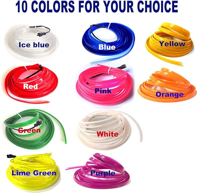 El Wire Lemon Green Interior Car LED Strip Lights, 5M Neon Wire USB 5V with Fuse Protection for Automotive Interior Decoration, with 6mm Sewing Edge