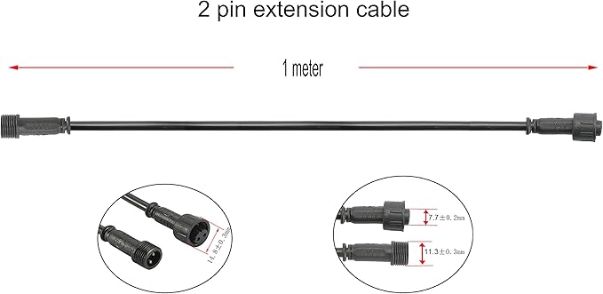 FVTLED 1m 3.28ft 2Pin Extension Cable Wire with Male and Female Connectors at Both Ends for Single Color LED Deck Light
