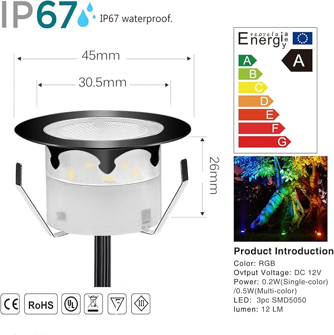 Smart LED Deck Lights Kit WiFi Controlled Color Changeable,Φ1.38“Outdoor IP67 Waterproof Low Voltage Step Lights In-Ground Lighting,Works with Samrt Phone,Alexa, Google Home(Black Border,20pack)