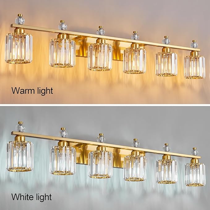 Bathroom Vanity Lights 6-Light Gold Modern Crystal Vanity Light Fixtures Over Mirror Crystal Bathroom Vanity Lighting Fixtures