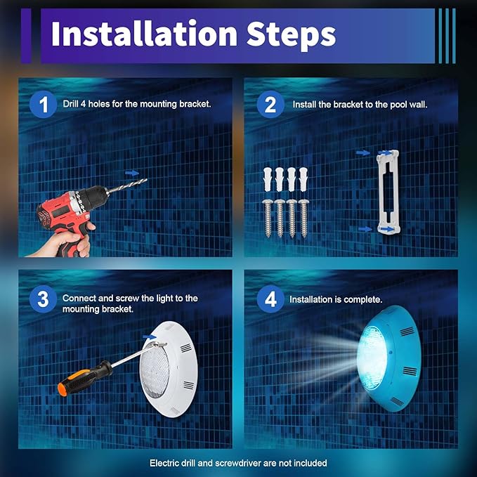 Eapmic 12V 45W Pool Light Underwater Color-Change LED Lights RGB IP68 with Remote (45W)
