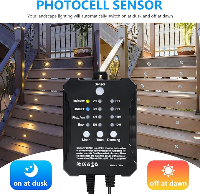Low Voltage LED Deck Lights with Transformer Dimmable Timer and Photocell Sensor, 20-Pack Outdoor Smart Deck Lighting Kit IP67 Waterproof for Yard Stair Step Patio Garden