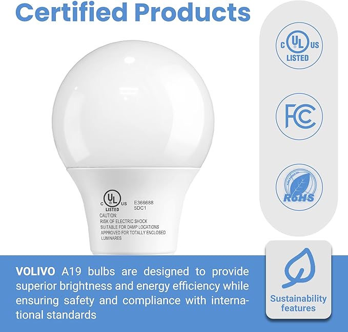 LED Light Bulbs Daylight White 5000K, 60 Watt Equivalent A19 LED Bulb, 9W E26 Standard Base, 800 Lumens 15000 Hours 120V, Non-Dimmable, Bright Energy Saving Lightbulbs for Bedroom Indoor, 3 Pack
