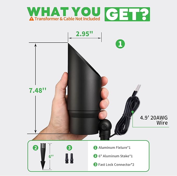 Landscape Spotlight - Soft & Natural White Selectable Setting Up Lights, 12V Outdoor Low Voltage Spot Lights, Stretchable Shroud Wired LED, Waterproof Aluminum Black for Patio Wall 6 Pack